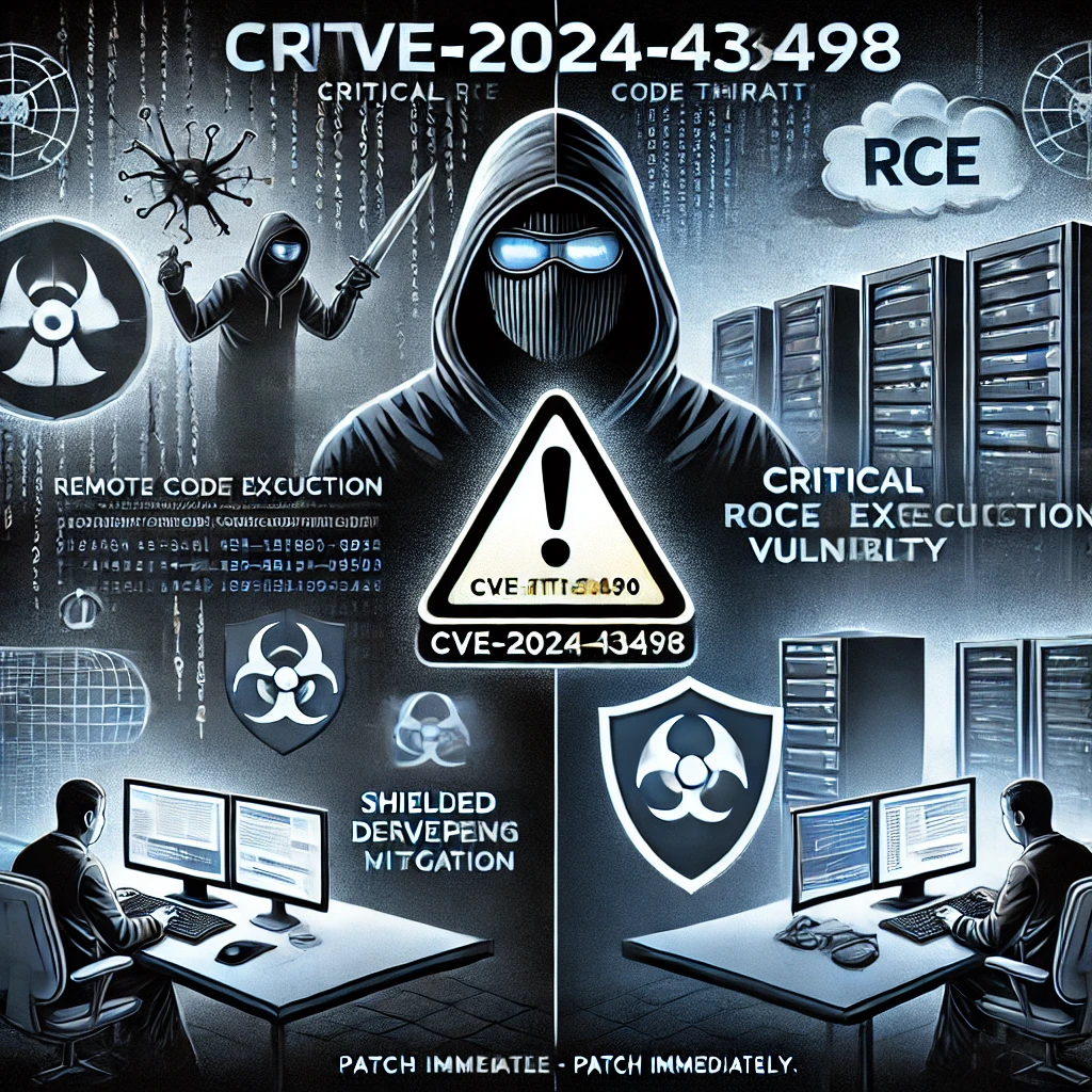 dall·e 2024 12 23 07.09.21 an illustration highlighting the risks and mitigation strategies of cve 2024 43498, a critical .net 9.0 remote code execution (rce) vulnerability. the